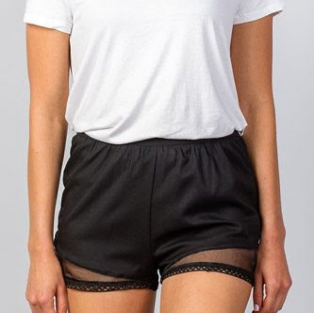 Crochet hem mesh mini shorts